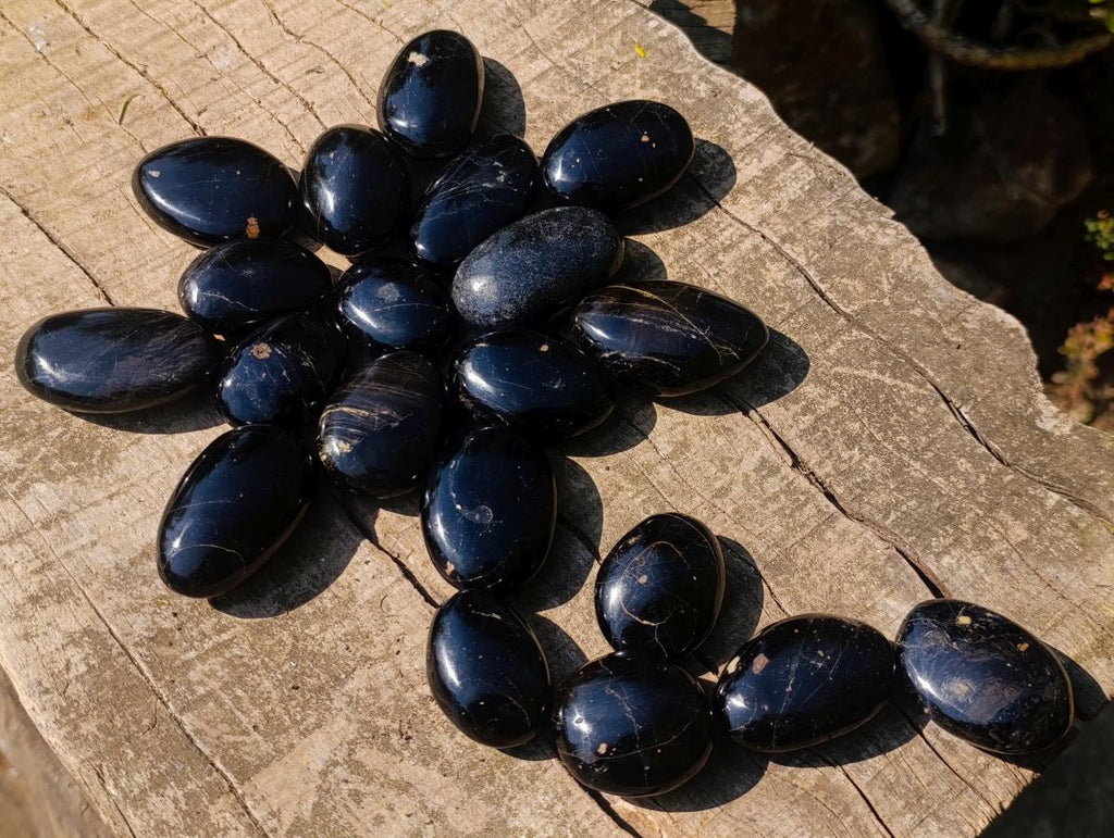 Polished Black Tourmaline Galets x 20 From Madagascar - Toprock Gemstones and Minerals 
