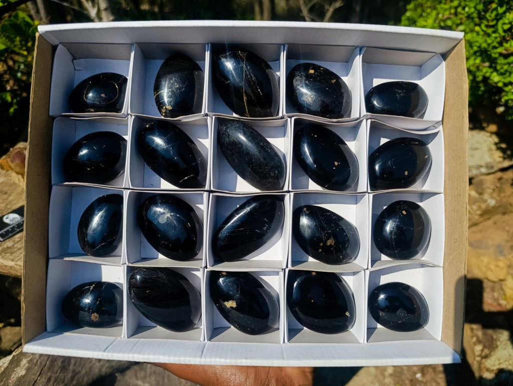 Polished Black Tourmaline Galets x 20 From Madagascar - Toprock Gemstones and Minerals 