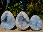 Polished and Natural Blue Celestite Eggs x 3 From Sakoany, Madagascar - Toprock Gemstones and Minerals 