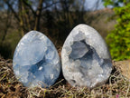 Polished and Natural Blue Celestite Eggs x 3 From Sakoany, Madagascar - Toprock Gemstones and Minerals 