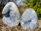 Polished and Natural Blue Celestite Eggs x 3 From Sakoany, Madagascar - Toprock Gemstones and Minerals 