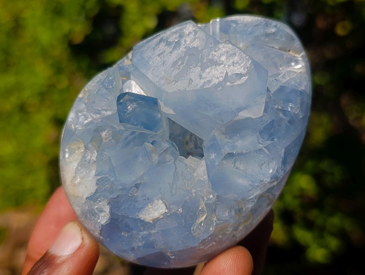 Polished and Natural Blue Celestite Eggs x 3 From Sakoany, Madagascar - Toprock Gemstones and Minerals 