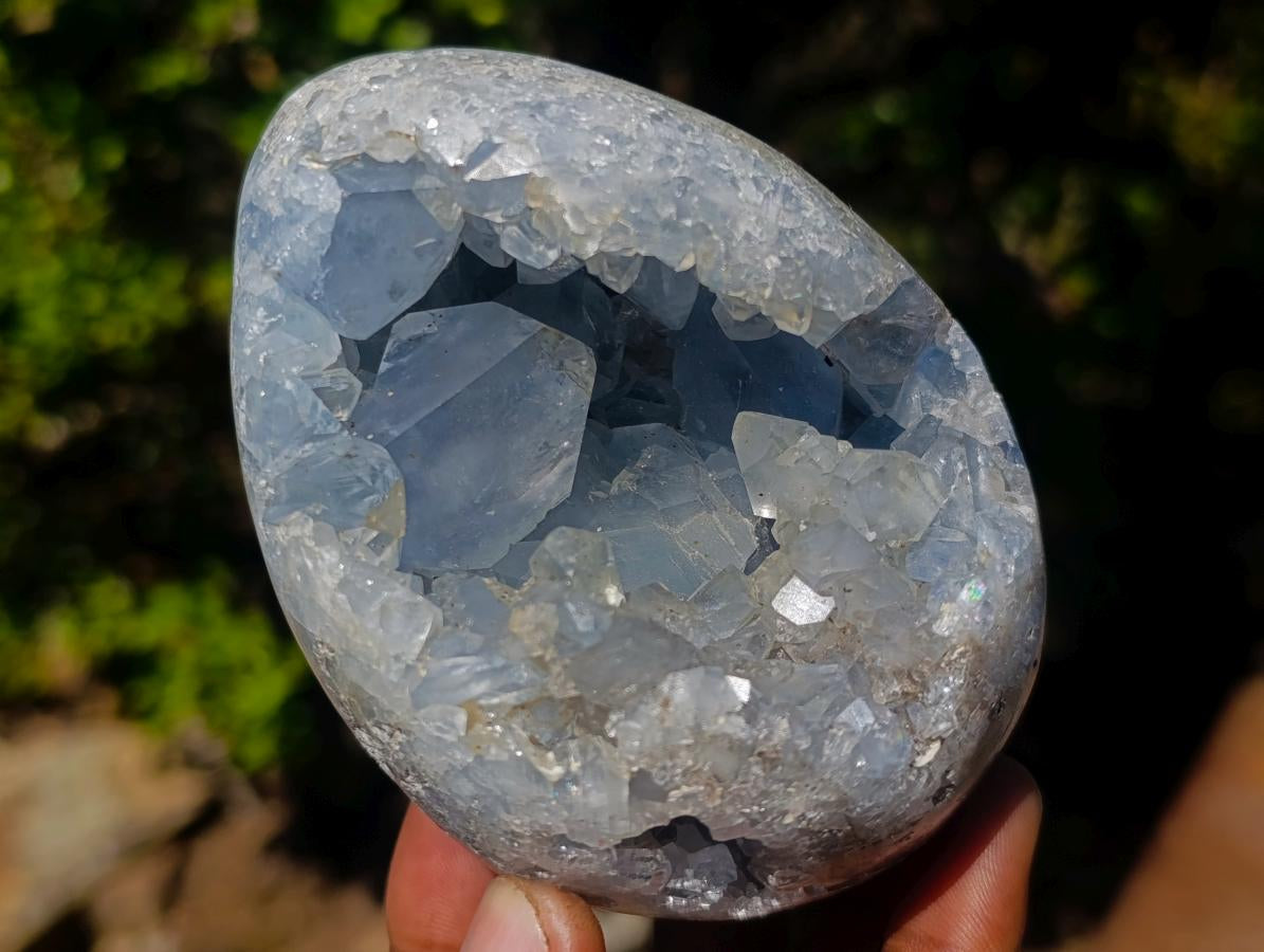 Polished and Natural Blue Celestite Eggs x 3 From Sakoany, Madagascar - Toprock Gemstones and Minerals 