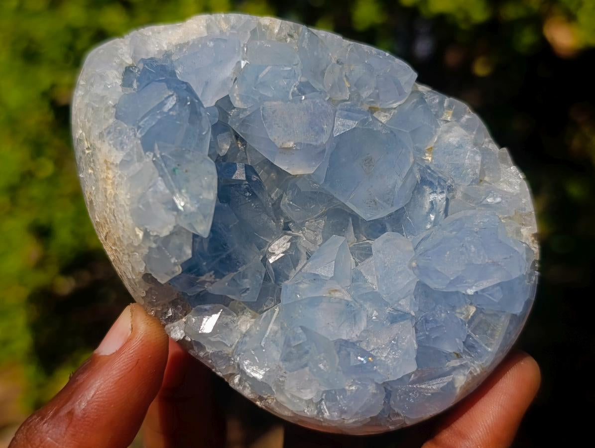 Polished and Natural Blue Celestite Eggs x 3 From Sakoany, Madagascar - Toprock Gemstones and Minerals 