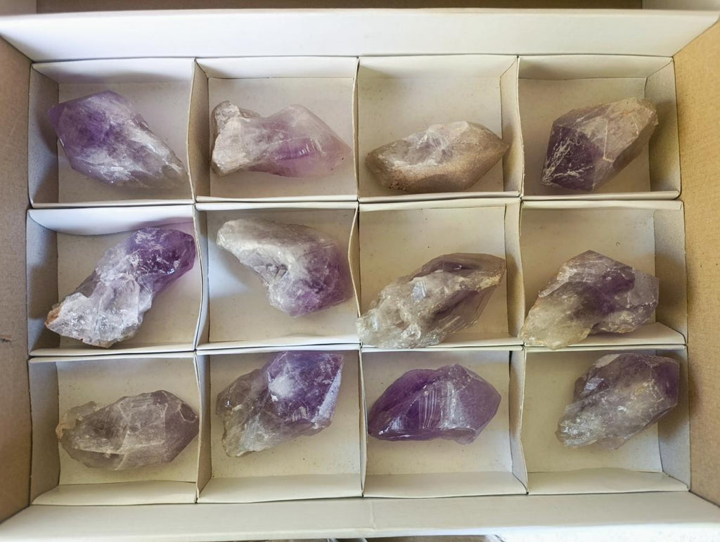 Natural Jacaranda Amethyst Single Crystals x 12 From Mumbwa, Zambia - Toprock Gemstones and Minerals 