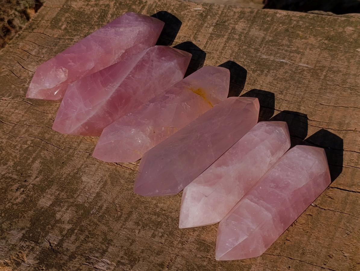Polished Double Terminated Gemmy Rose Quartz Crystals x 6 From Madagascar - Toprock Gemstones and Minerals 