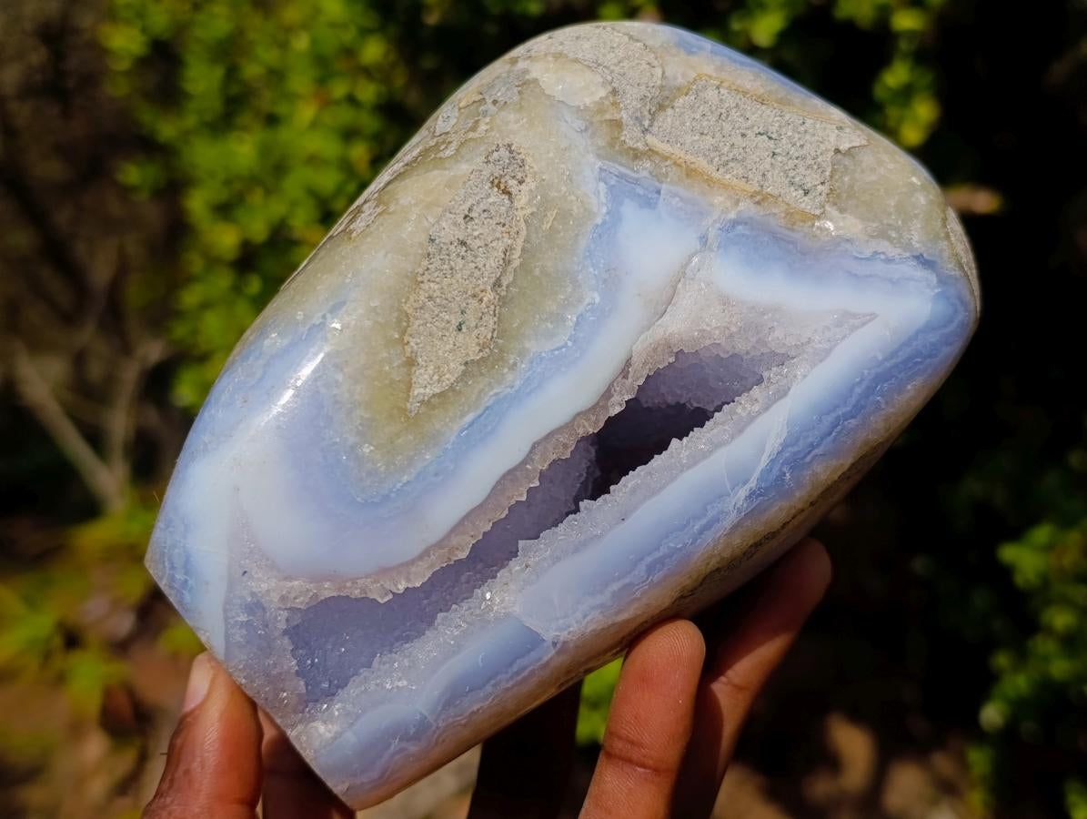 Polished and Natural Large Blue Lace Agate Standing Display Piece x 1 From Nsanje, Malawi - Toprock Gemstones and Minerals 