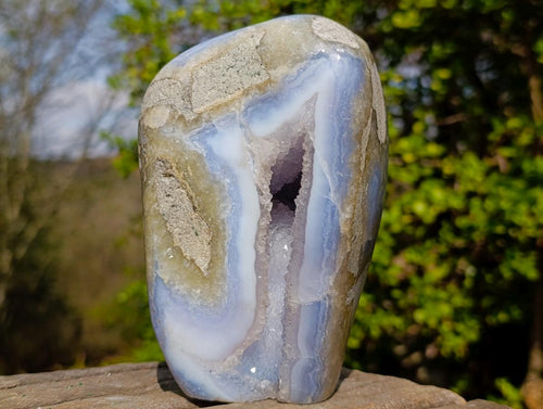 Polished and Natural Large Blue Lace Agate Standing Display Piece x 1 From Nsanje, Malawi - Toprock Gemstones and Minerals 