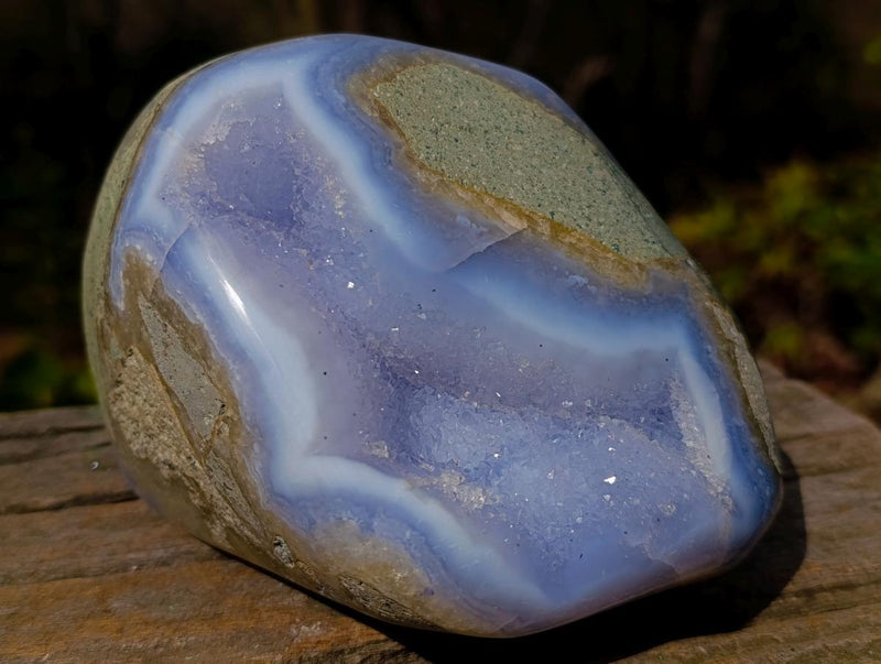 Polished and Natural Large Blue Lace Agate Standing Display Piece x 1 From Nsanje, Malawi - Toprock Gemstones and Minerals 