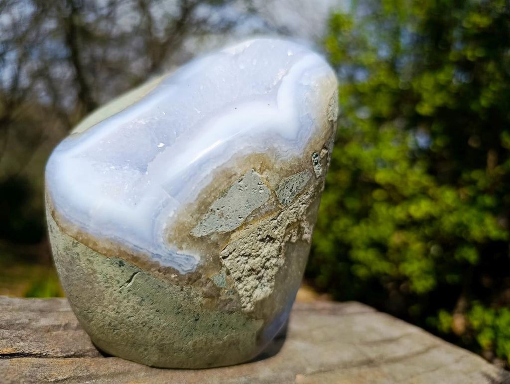Polished and Natural Large Blue Lace Agate Standing Display Piece x 1 From Nsanje, Malawi - Toprock Gemstones and Minerals 