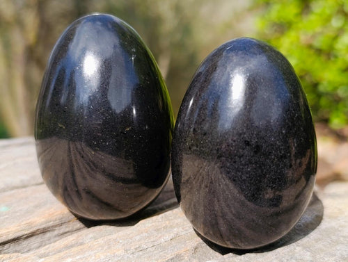 Polished Black Basalt Eggs x 6 From Madagascar - Toprock Gemstones and Minerals 