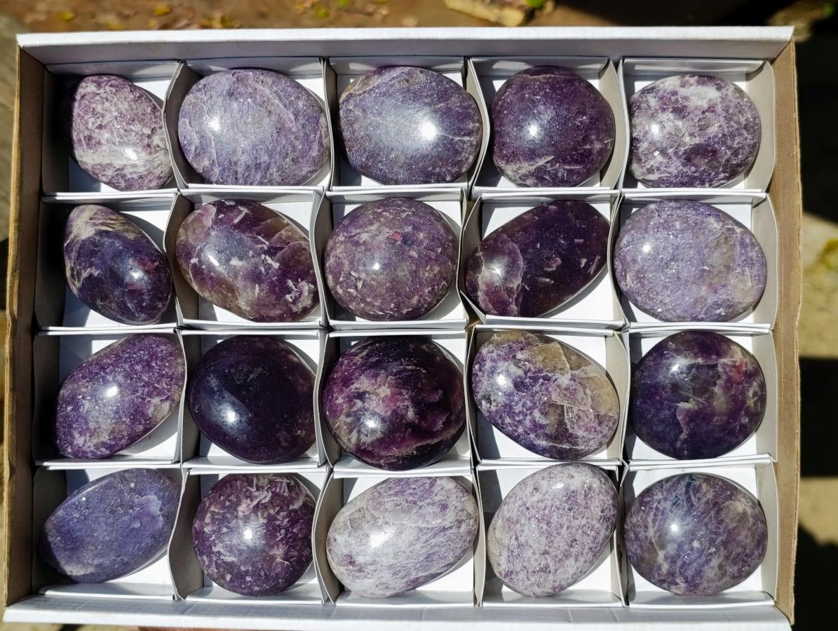 Polished Lepidolite Galets x 20 From Ambatondrazaka, Madagascar - Toprock Gemstones and Minerals 