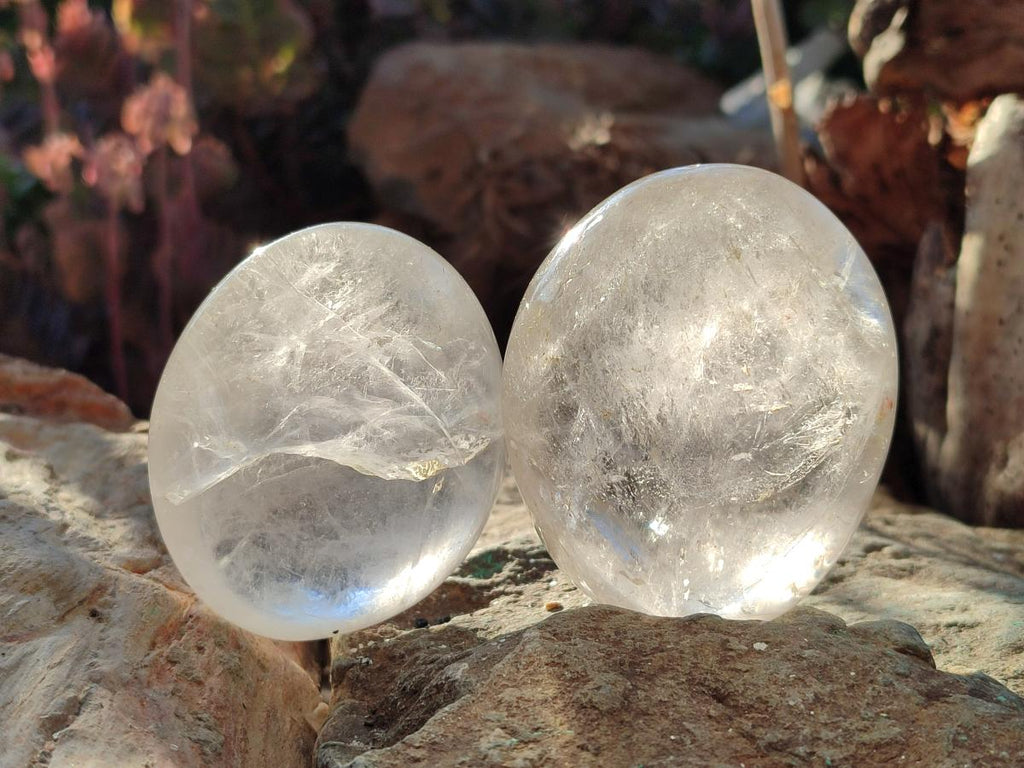 Polished Large Clear Quartz Crystal Palm Stones x 12 From Madagascar - Toprock Gemstones and Minerals 