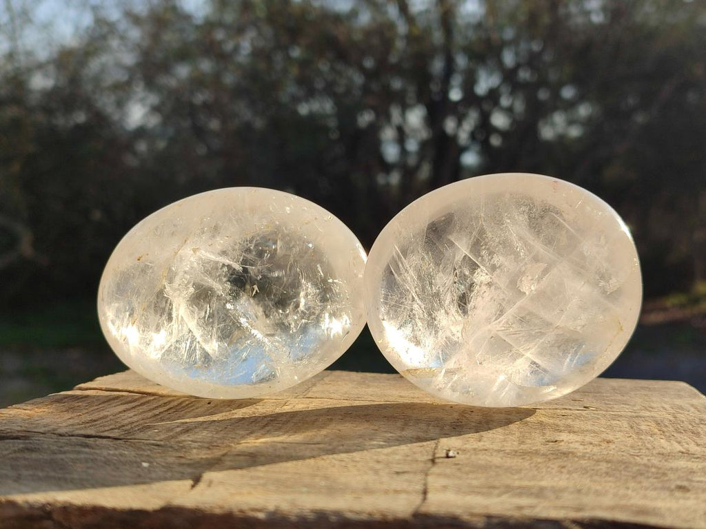Polished Large Clear Quartz Crystal Palm Stones x 12 From Madagascar - Toprock Gemstones and Minerals 