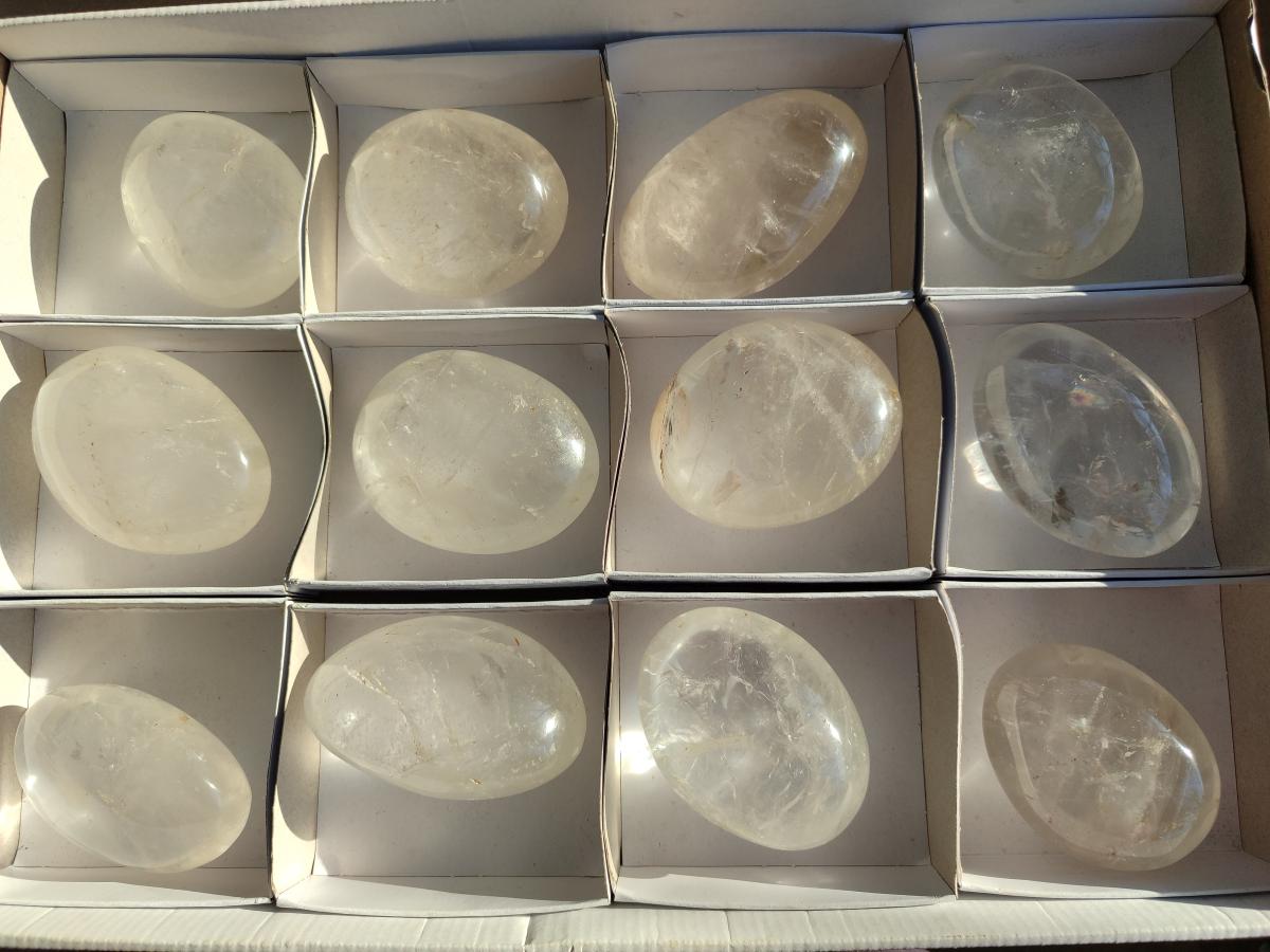 Polished Large Clear Quartz Crystal Palm Stones x 12 From Madagascar - Toprock Gemstones and Minerals 