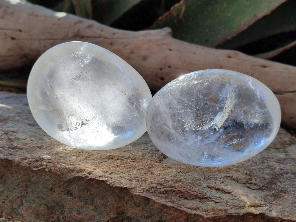 Polished Large Clear Quartz Crystal Palm Stones x 12 From Madagascar - Toprock Gemstones and Minerals 