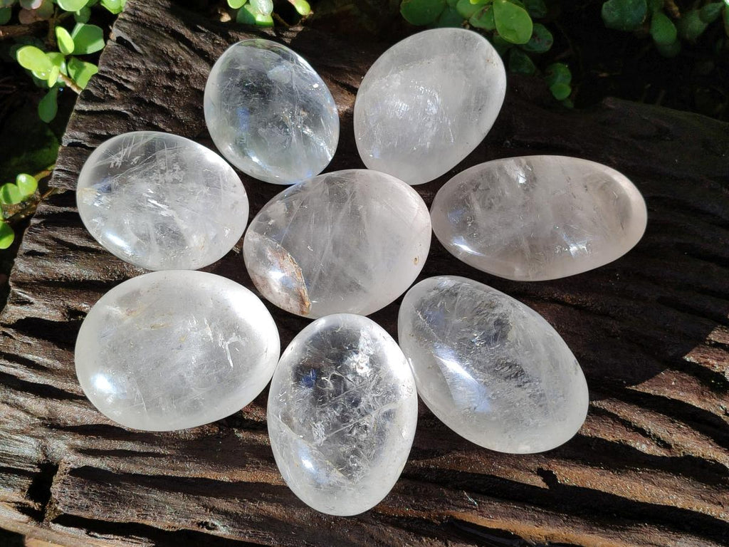 Polished Large Clear Quartz Crystal Palm Stones x 12 From Madagascar - Toprock Gemstones and Minerals 
