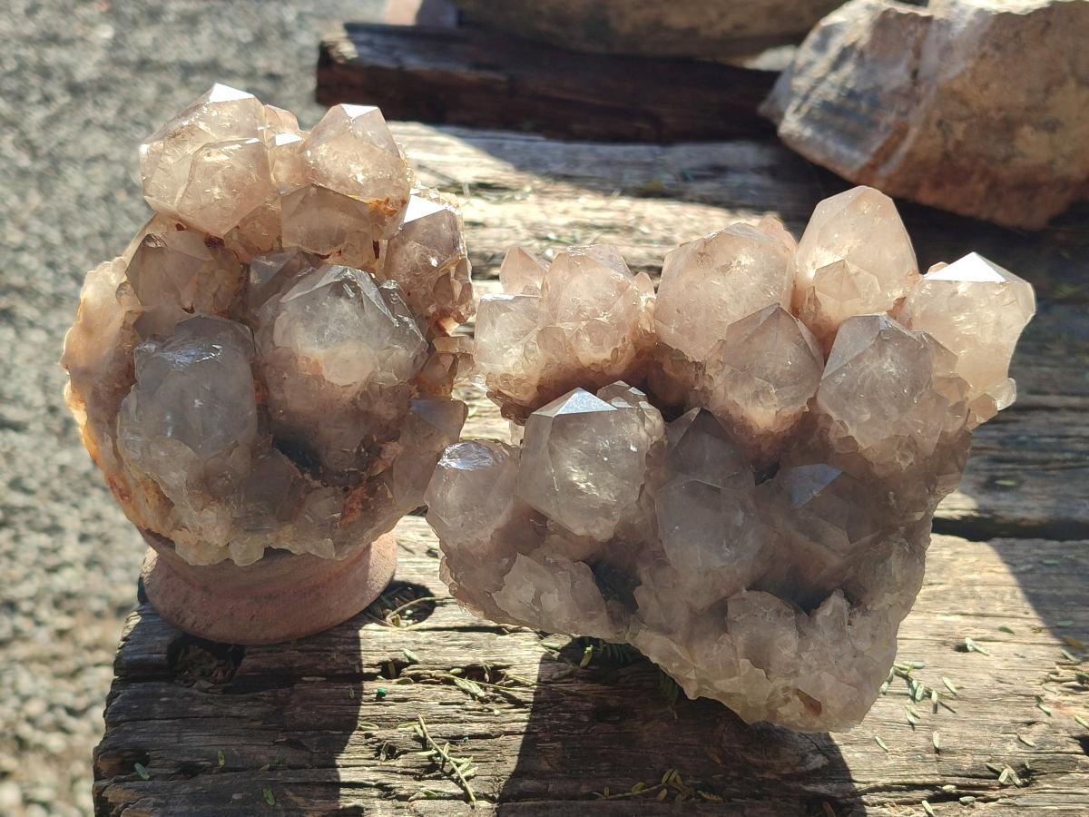 Natural Cascading White Phantom Smokey Luena Quartz Clusters x 2 From Luena, Congo - Toprock Gemstones and Minerals 