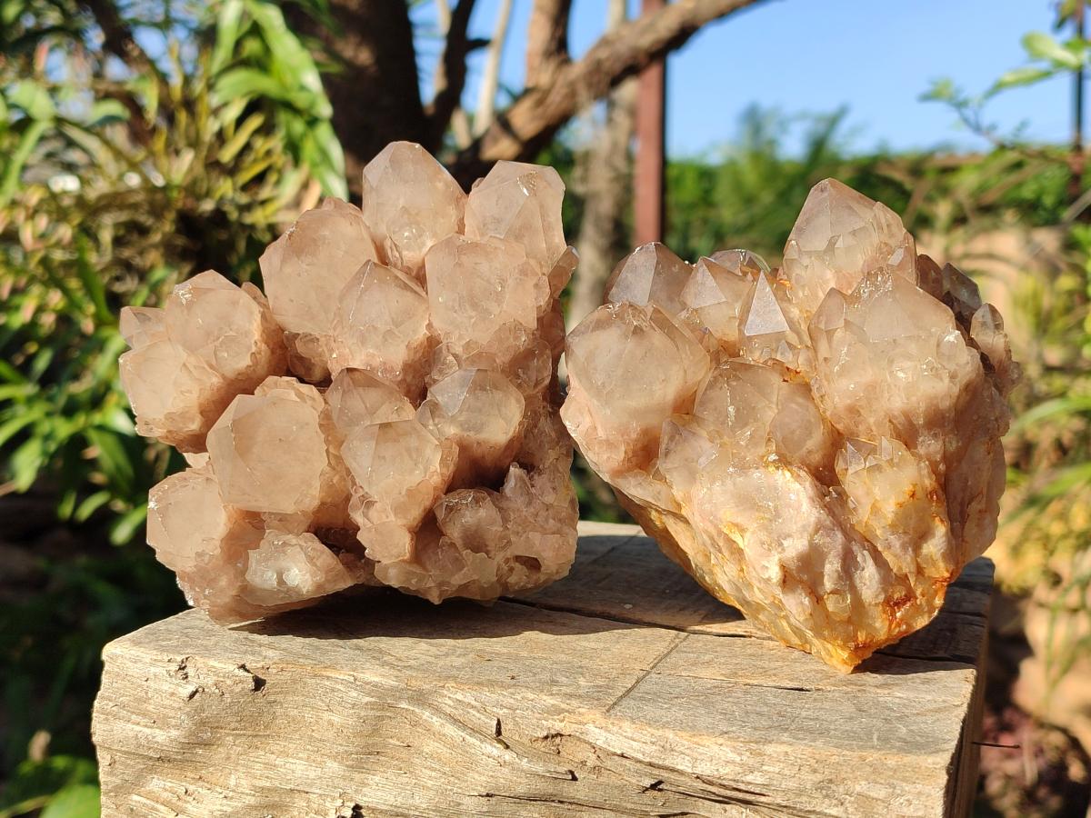 Natural Cascading White Phantom Smokey Luena Quartz Clusters x 2 From Luena, Congo - Toprock Gemstones and Minerals 