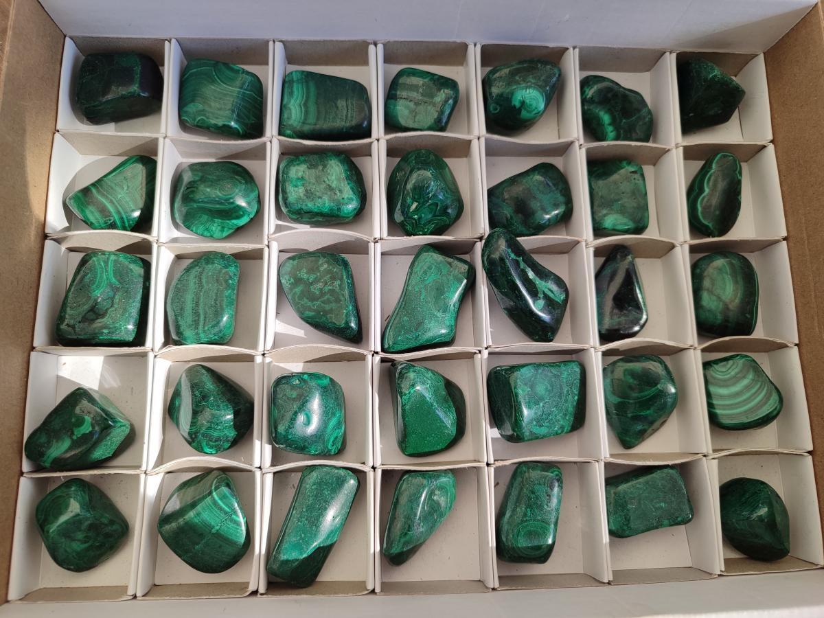 Polished Flower Banded Malachite Free Forms x 35 From Congo - Toprock Gemstones and Minerals 