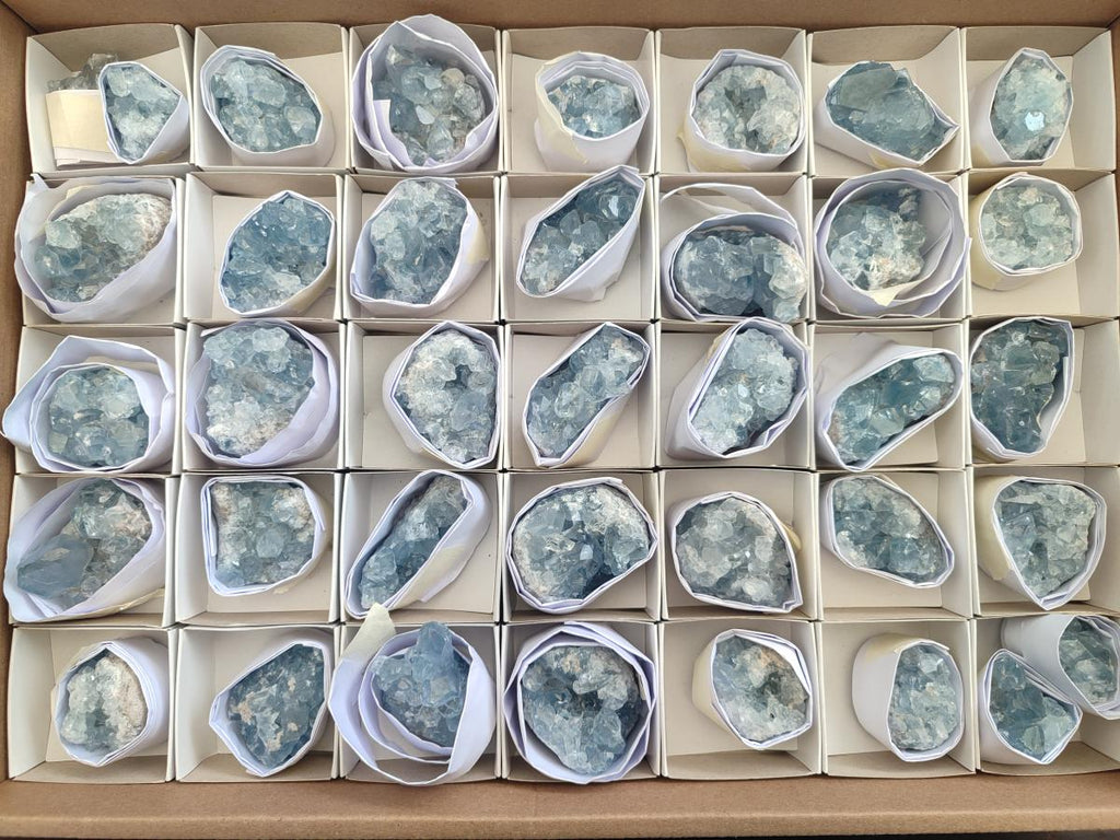 Natural Blue Celestite Specimens x 35 From Sakoany, Madagascar