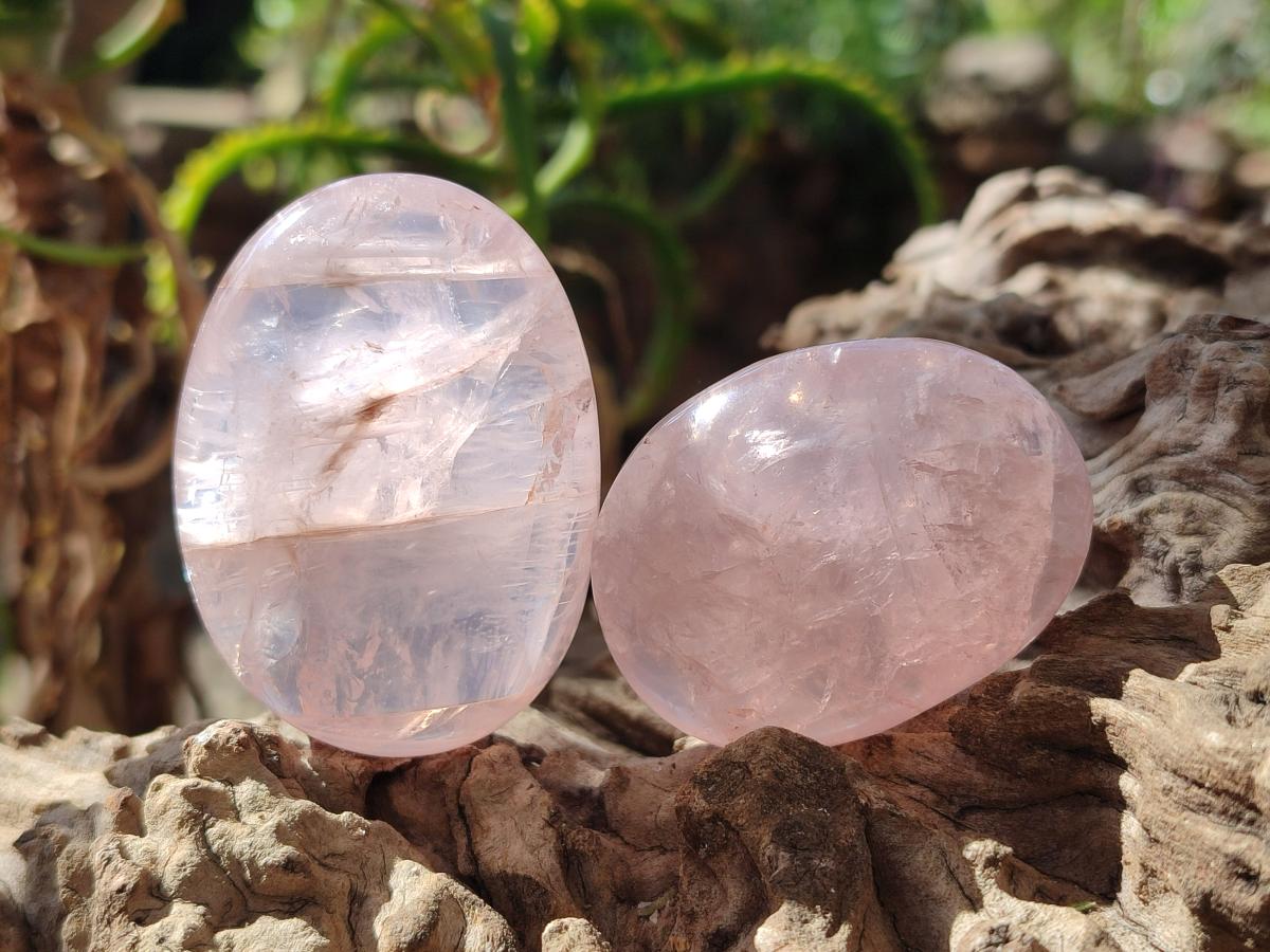 Polished Gemmy Rose Quartz Palm Stones x 35 From Madagascar - Toprock Gemstones and Minerals 