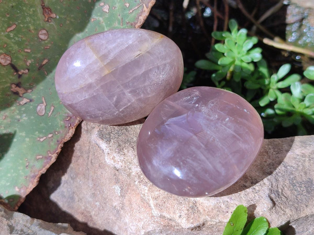 Polished Gemmy Rose Quartz Palm Stones x 35 From Madagascar - Toprock Gemstones and Minerals 