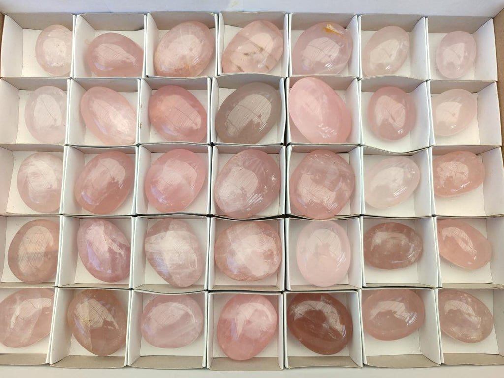 Polished Gemmy Rose Quartz Palm Stones x 35 From Madagascar - Toprock Gemstones and Minerals 