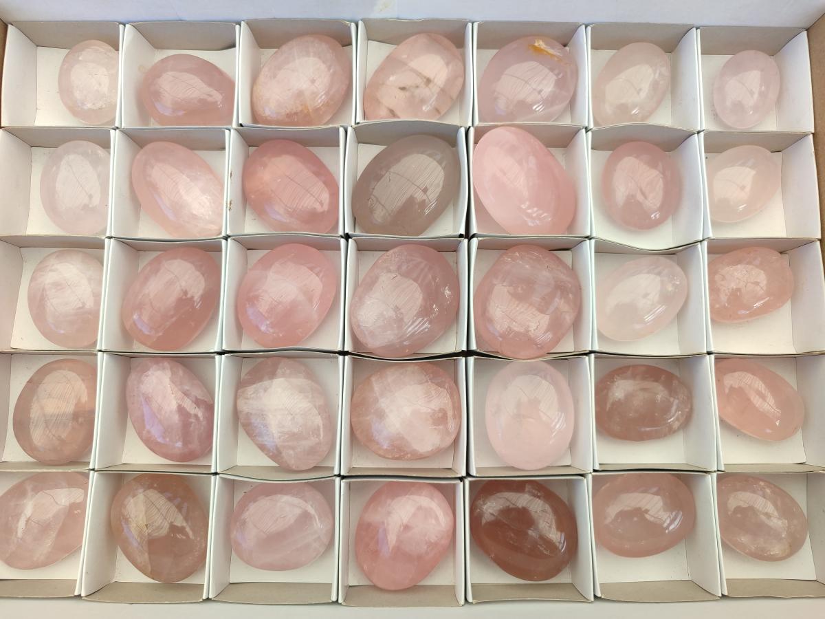 Polished Gemmy Rose Quartz Palm Stones x 35 From Madagascar - Toprock Gemstones and Minerals 