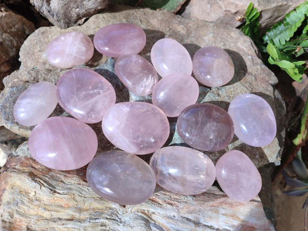 Polished Gemmy Rose Quartz Palm Stones x 35 From Madagascar - Toprock Gemstones and Minerals 