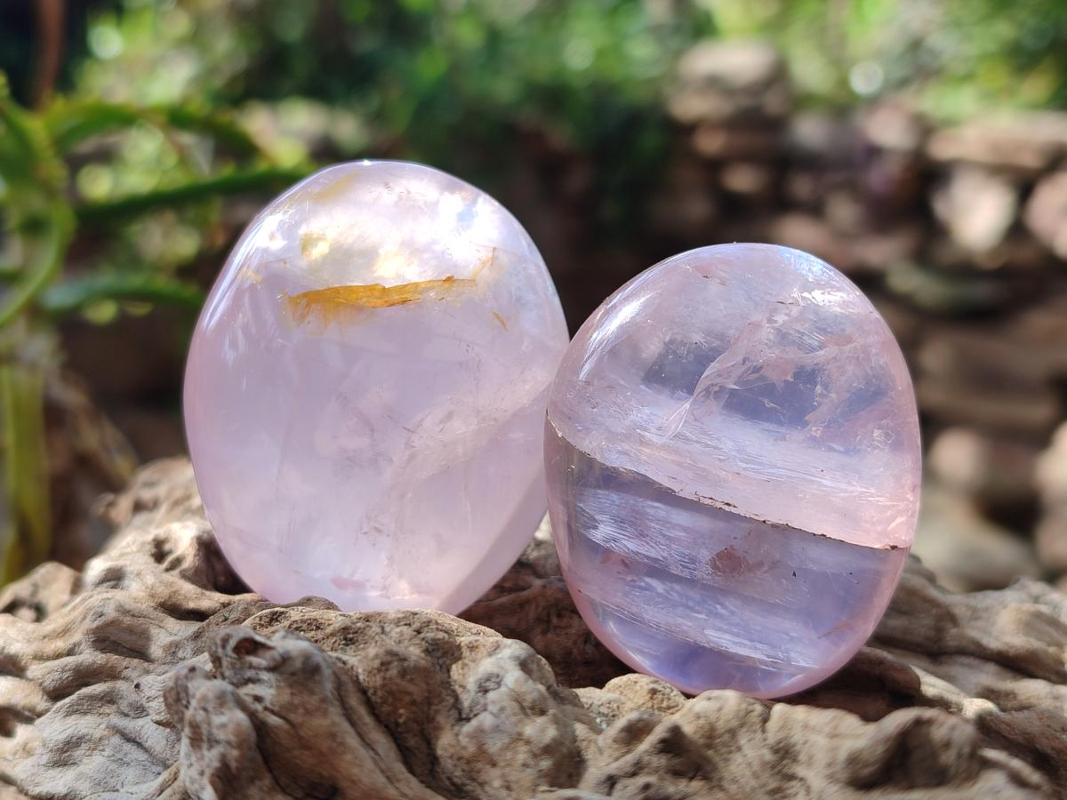 Polished Gemmy Rose Quartz Palm Stones x 35 From Madagascar - Toprock Gemstones and Minerals 