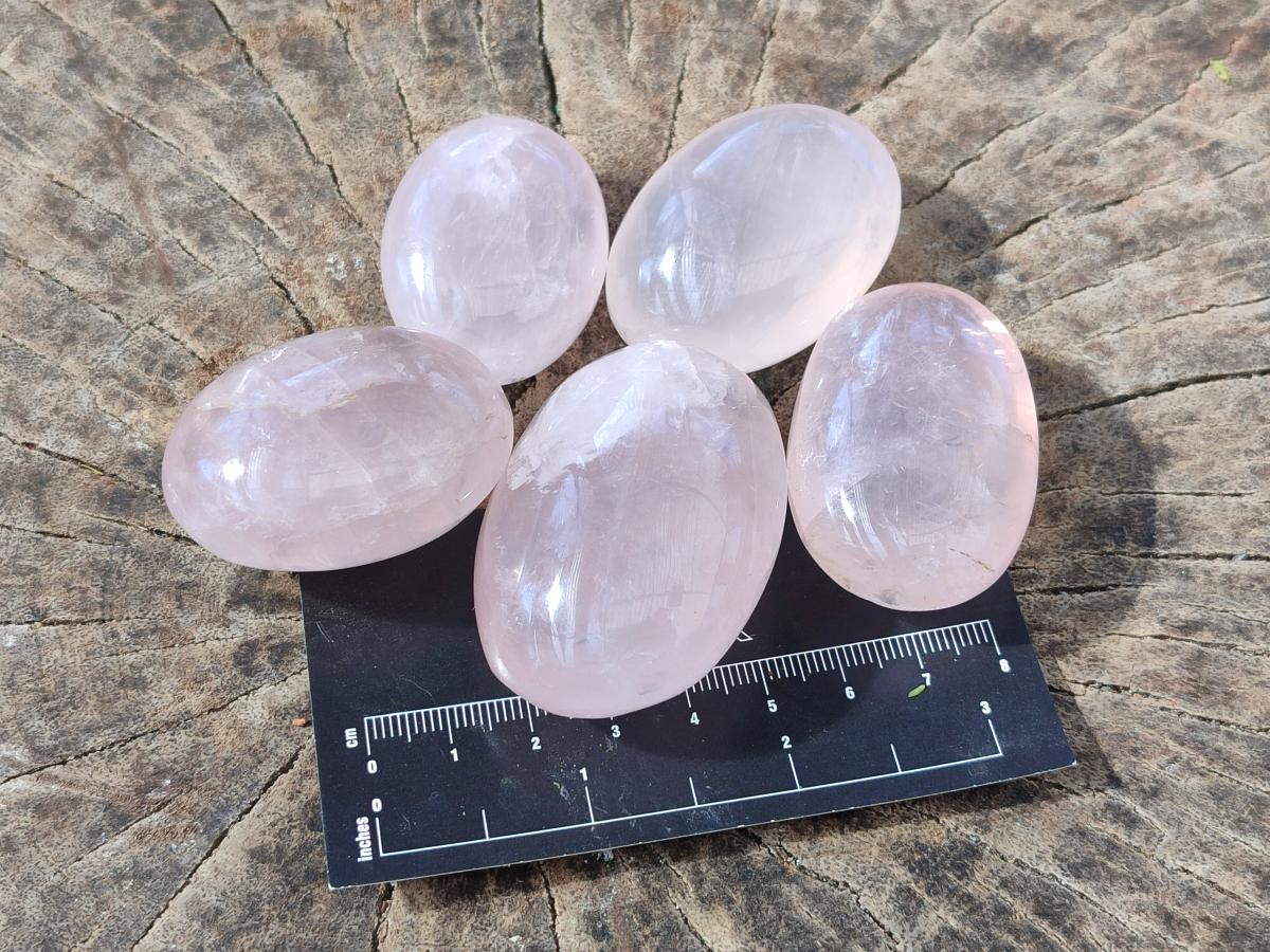 Polished Gemmy Rose Quartz Palm Stones x 35 From Madagascar - Toprock Gemstones and Minerals 