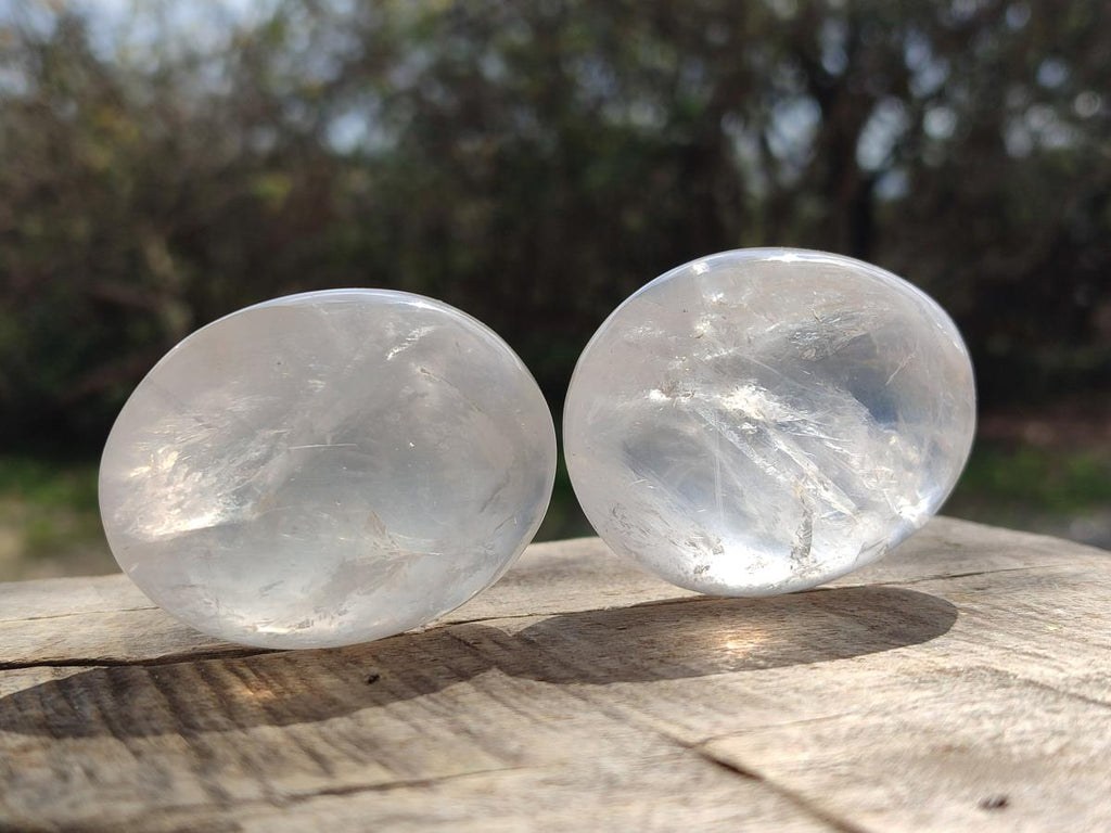 Polished Girasol Pearl Quartz Palm Stones x 12 From Ambatondrazaka, Madagascar - Toprock Gemstones and Minerals 