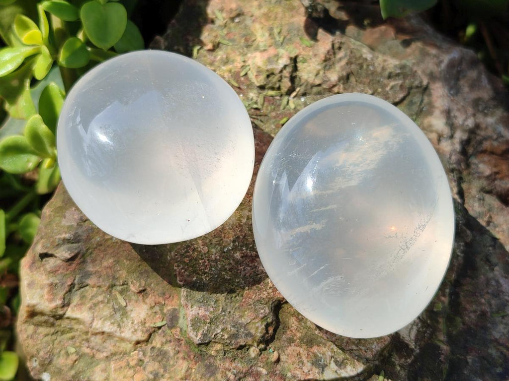 Polished Girasol Pearl Quartz Palm Stones x 12 From Ambatondrazaka, Madagascar - Toprock Gemstones and Minerals 