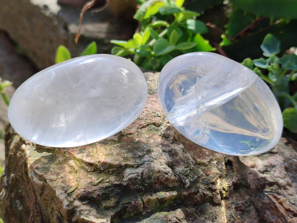 Polished Girasol Pearl Quartz Palm Stones x 12 From Ambatondrazaka, Madagascar - Toprock Gemstones and Minerals 