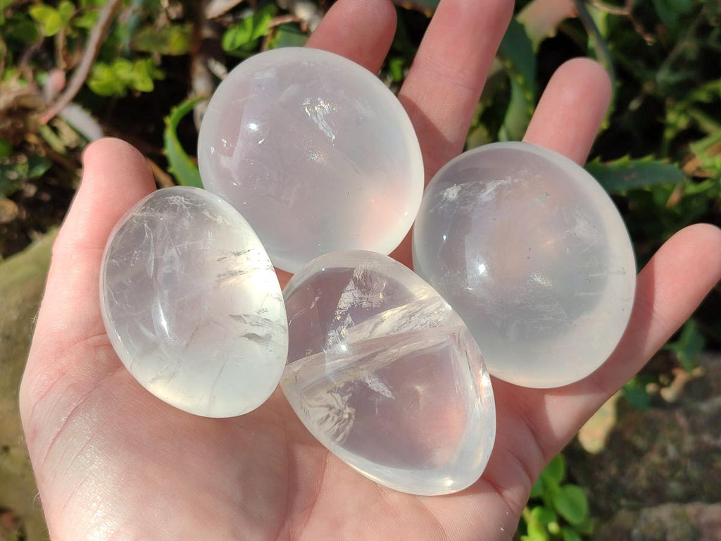Polished Girasol Pearl Quartz Palm Stones x 12 From Ambatondrazaka, Madagascar - Toprock Gemstones and Minerals 