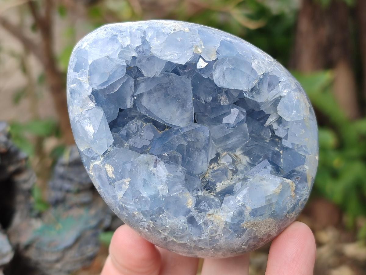 Polished and Natural Blue Celestite Eggs x 3 From Sakoany, Madagascar - Toprock Gemstones and Minerals 