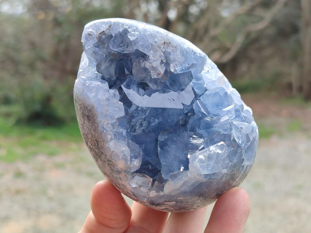 Polished and Natural Blue Celestite Eggs x 3 From Sakoany, Madagascar - Toprock Gemstones and Minerals 
