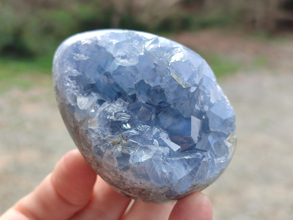 Polished and Natural Blue Celestite Eggs x 3 From Sakoany, Madagascar - Toprock Gemstones and Minerals 