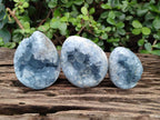 Polished and Natural Blue Celestite Eggs x 3 From Sakoany, Madagascar - Toprock Gemstones and Minerals 