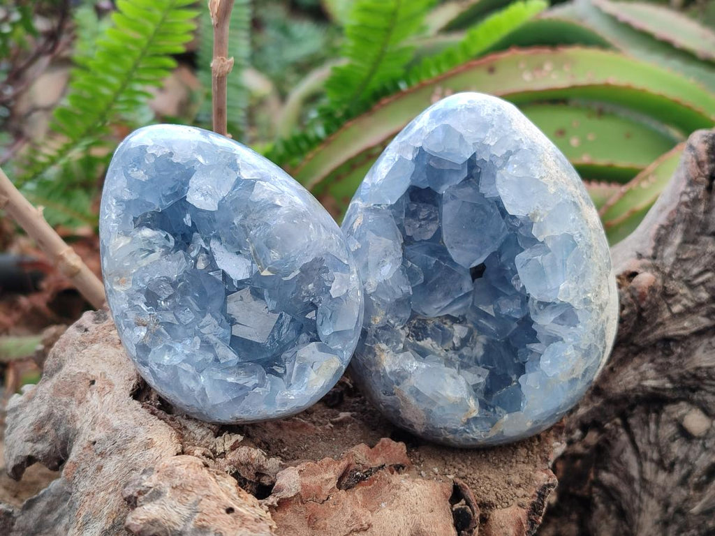 Polished and Natural Blue Celestite Eggs x 3 From Sakoany, Madagascar - Toprock Gemstones and Minerals 