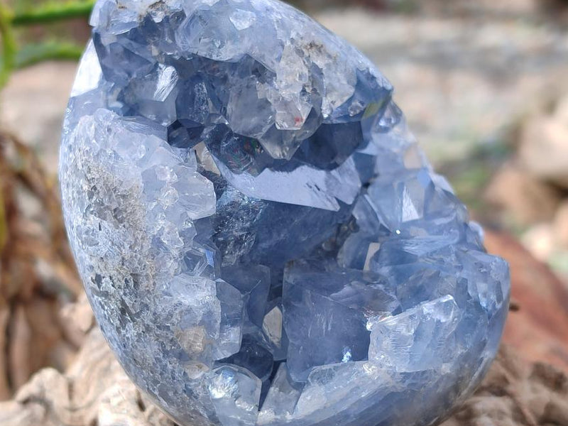 Polished and Natural Blue Celestite Eggs x 3 From Sakoany, Madagascar - Toprock Gemstones and Minerals 