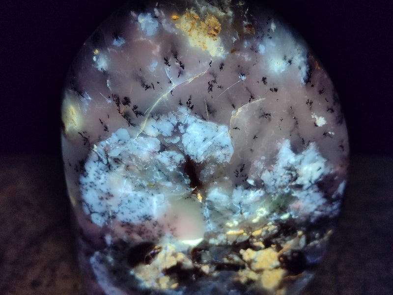 Polished and Natural Fluorescent Dendritic White Opal Standing Display Pieces x 2 From Moralambo, Madagascar - Toprock Gemstones and Minerals 