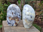 Polished and Natural Fluorescent Dendritic White Opal Standing Display Pieces x 2 From Moralambo, Madagascar - Toprock Gemstones and Minerals 