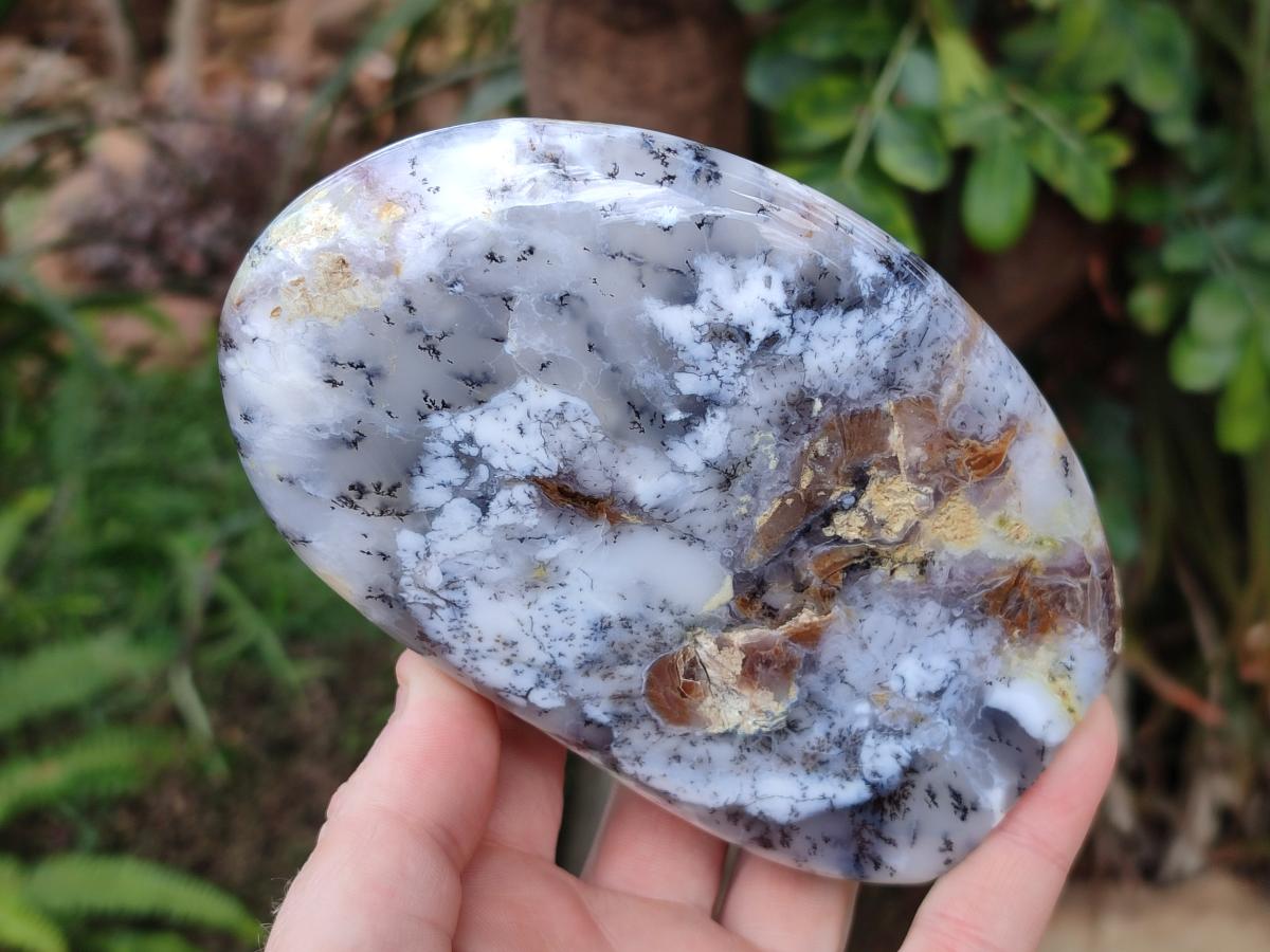 Polished and Natural Fluorescent Dendritic White Opal Standing Display Pieces x 2 From Moralambo, Madagascar - Toprock Gemstones and Minerals 