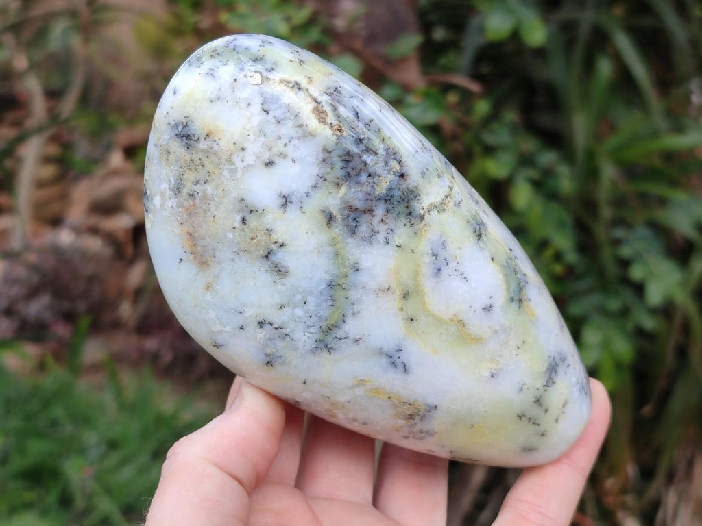 Polished and Natural Fluorescent Dendritic White Opal Standing Display Pieces x 2 From Moralambo, Madagascar - Toprock Gemstones and Minerals 