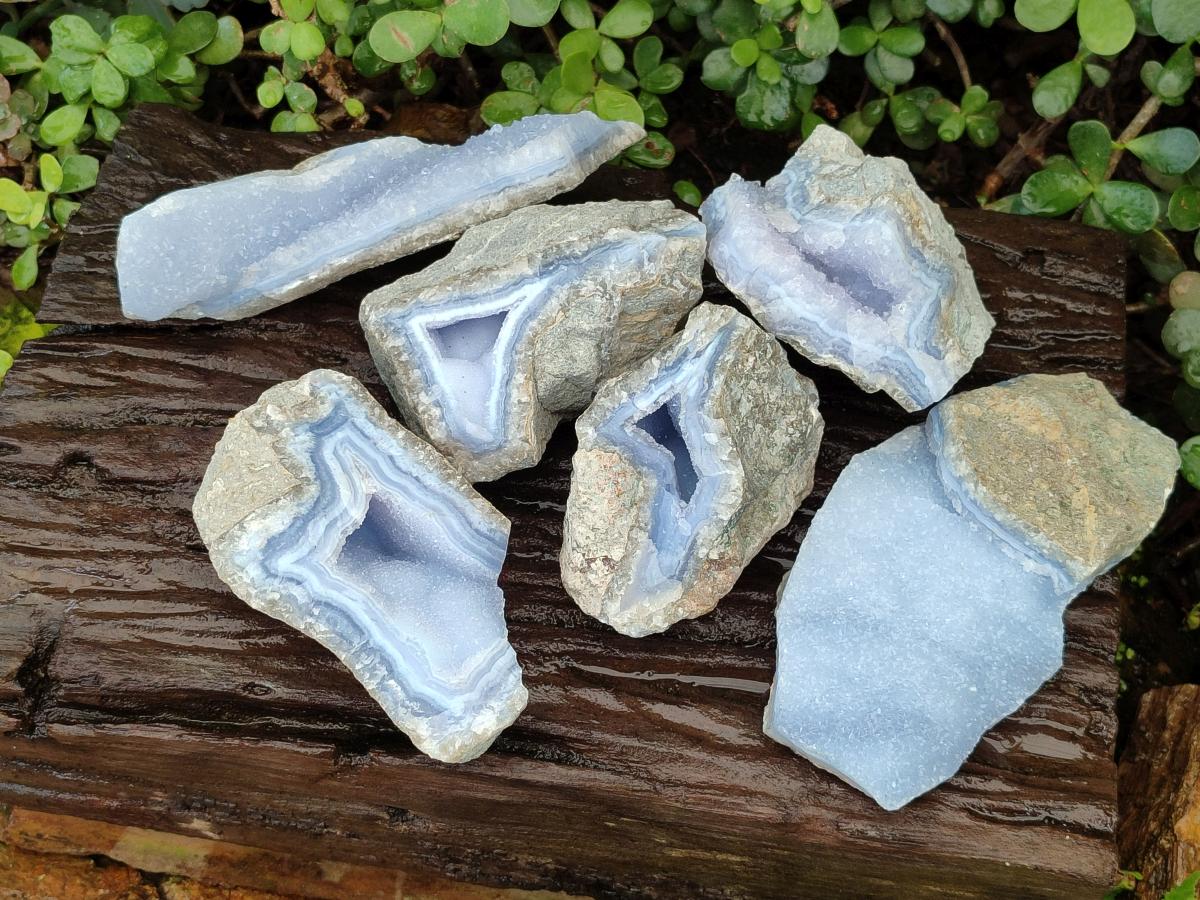 Natural Blue Lace Agate Geode Specimens x 6 From Nsanje, Malawi - Toprock Gemstones and Minerals 
