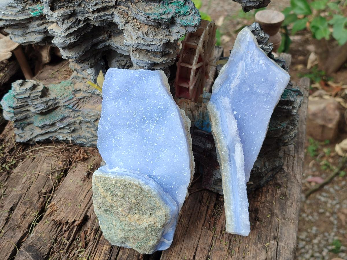 Natural Blue Lace Agate Geode Specimens x 6 From Nsanje, Malawi - Toprock Gemstones and Minerals 