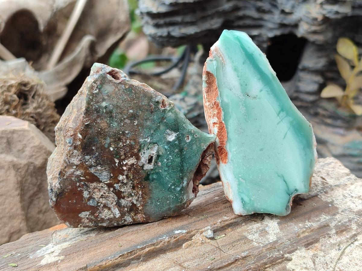 Polished One Side Great Dyke Mtorolite Chrysoprase Slices x 12 From Great Dyke Mountain Range, Zimbabwe - Toprock Gemstones and Minerals 