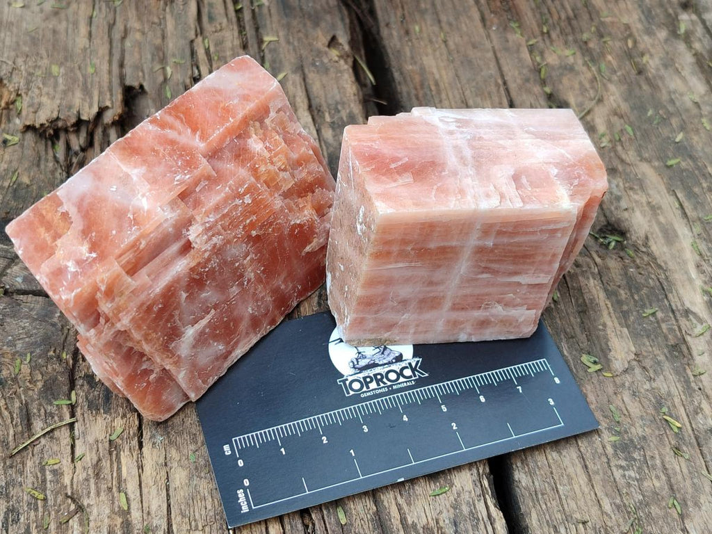 Natural Rhombohedral Sunset Deep Orange Calcite Specimens x 12 From Spitzkop, Namibia - Toprock Gemstones and Minerals 